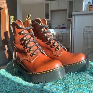 Dr. Martens Leona Tan Leather Combat Boots